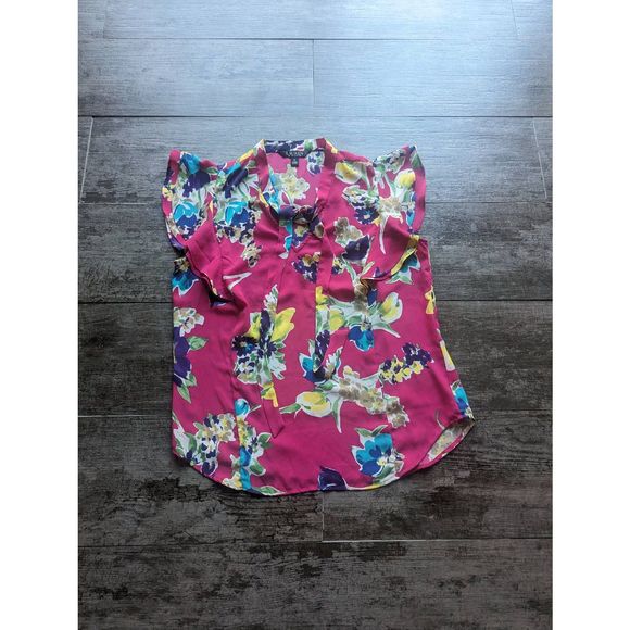 LAUREN RALPH LAUREN Georgette Floral Flutter Sleeve Tie Neck Blouse - Picture 2 of 4